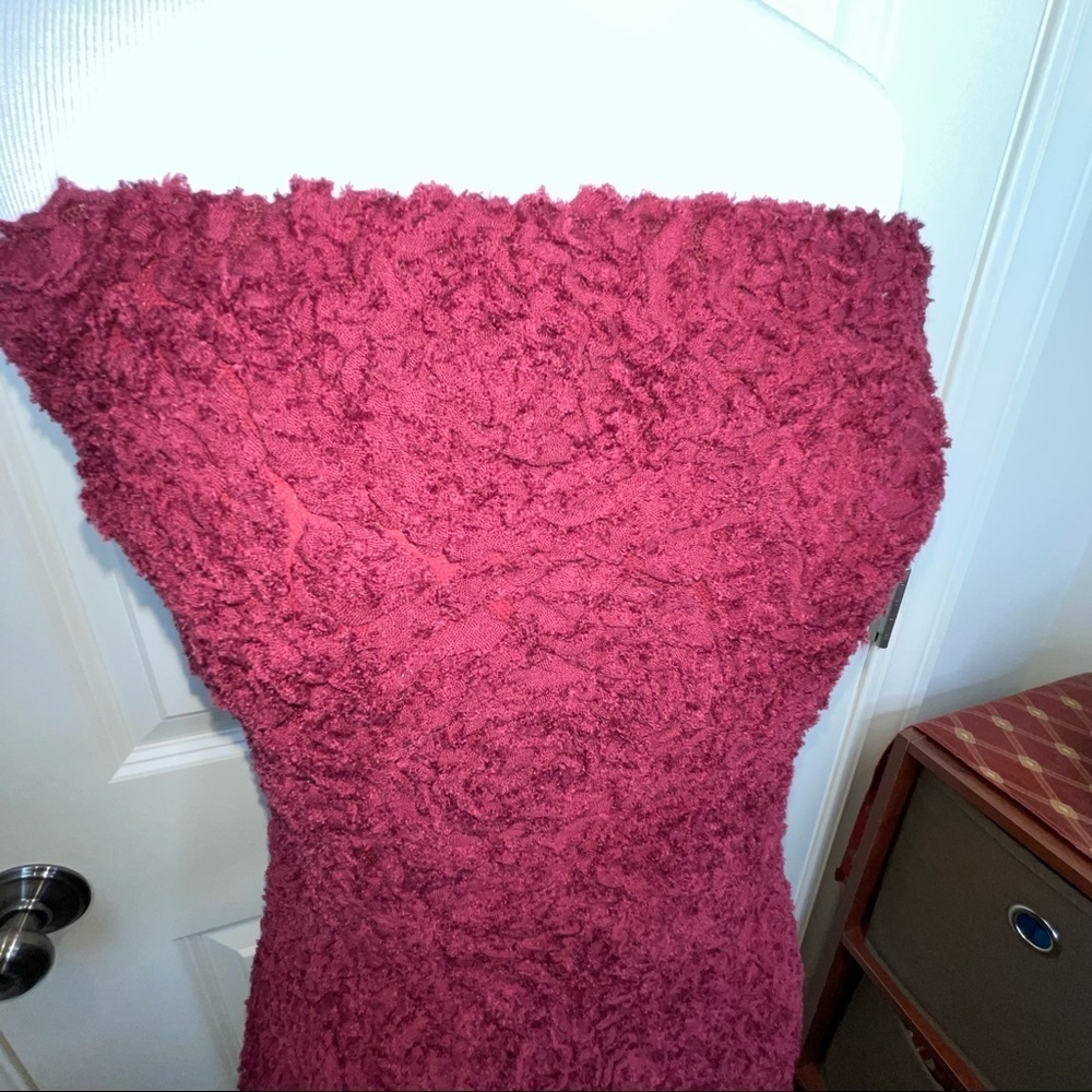 Storia Textured Floral Mini Dress Strapless Bodycon Maroon L - Picture 10 of 17